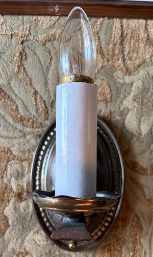 $500 PAIR - Antique Circa 1920 Oval Back Wall Sconces with Cast Arm