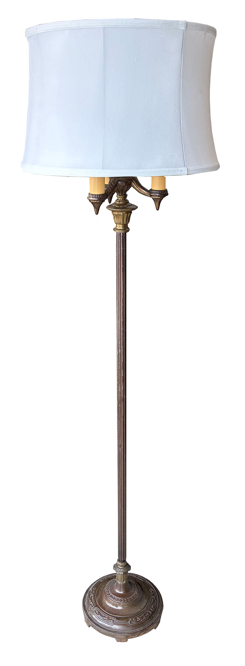 Antique Circa 1930s Sofa Lamp with Bronzed Finish and White Silk Shade