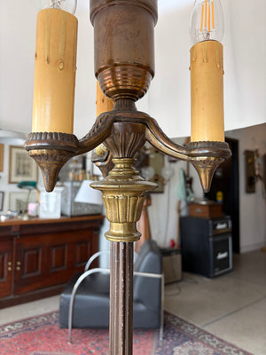 Antique Circa 1930s Sofa Lamp with Bronzed Finish and White Silk Shade
