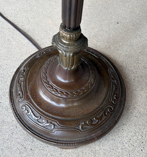 Antique Circa 1930s Sofa Lamp with Bronzed Finish and White Silk Shade