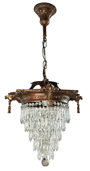 Antique 1920s Cast Neo Classical Wedding Cake Chandelier with Bronzed Finish