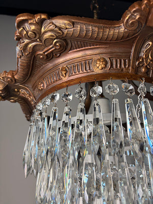Antique 1920s Cast Neo Classical Wedding Cake Chandelier with Bronzed Finish