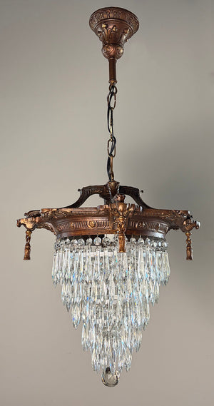 Antique 1920s Cast Neo Classical Wedding Cake Chandelier with Bronzed Finish