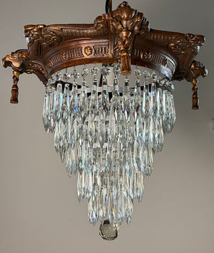 Antique 1920s Cast Neo Classical Wedding Cake Chandelier with Bronzed Finish