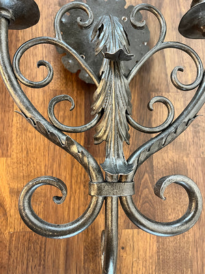 $1400 PAIR - 5 PAIRS AVAILABLE -  Incredible Antique 1910 Era 27" Tall Wrought Iron Candelabra Sconces