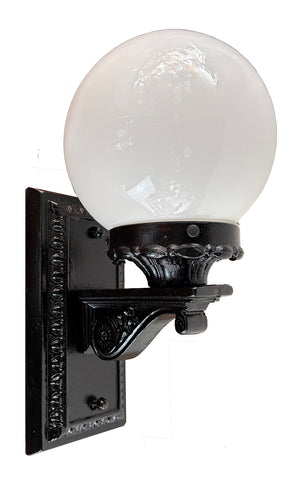 Antique Circa 1920 Cast Iron Exterior Light with Opal Ball Shade