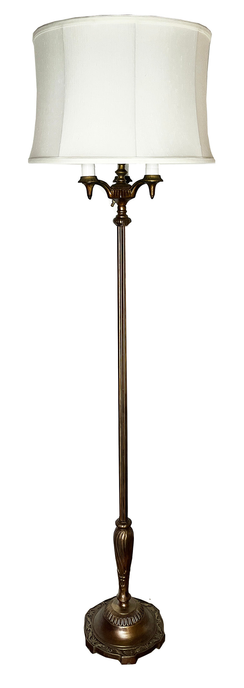 Antique Circa 1930s Sofa Lamp with Bronzed Finish and Silk Shade