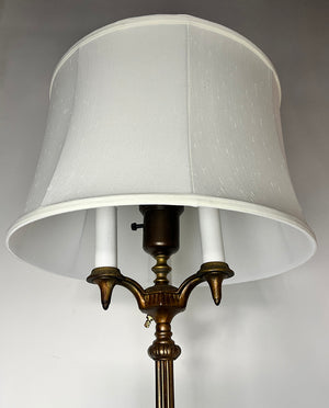 Antique Circa 1930s Sofa Lamp with Bronzed Finish and Silk Shade