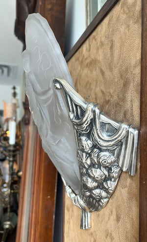$3200 PAIR - Exquisite Pair of Antique Circa 1925-30 French Art Deco Muller Freres Slip Shade Wall Sconces