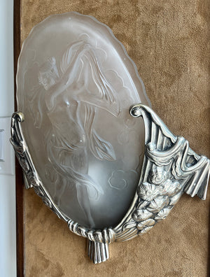 $3200 PAIR - Exquisite Pair of Antique Circa 1925-30 French Art Deco Muller Freres Slip Shade Wall Sconces