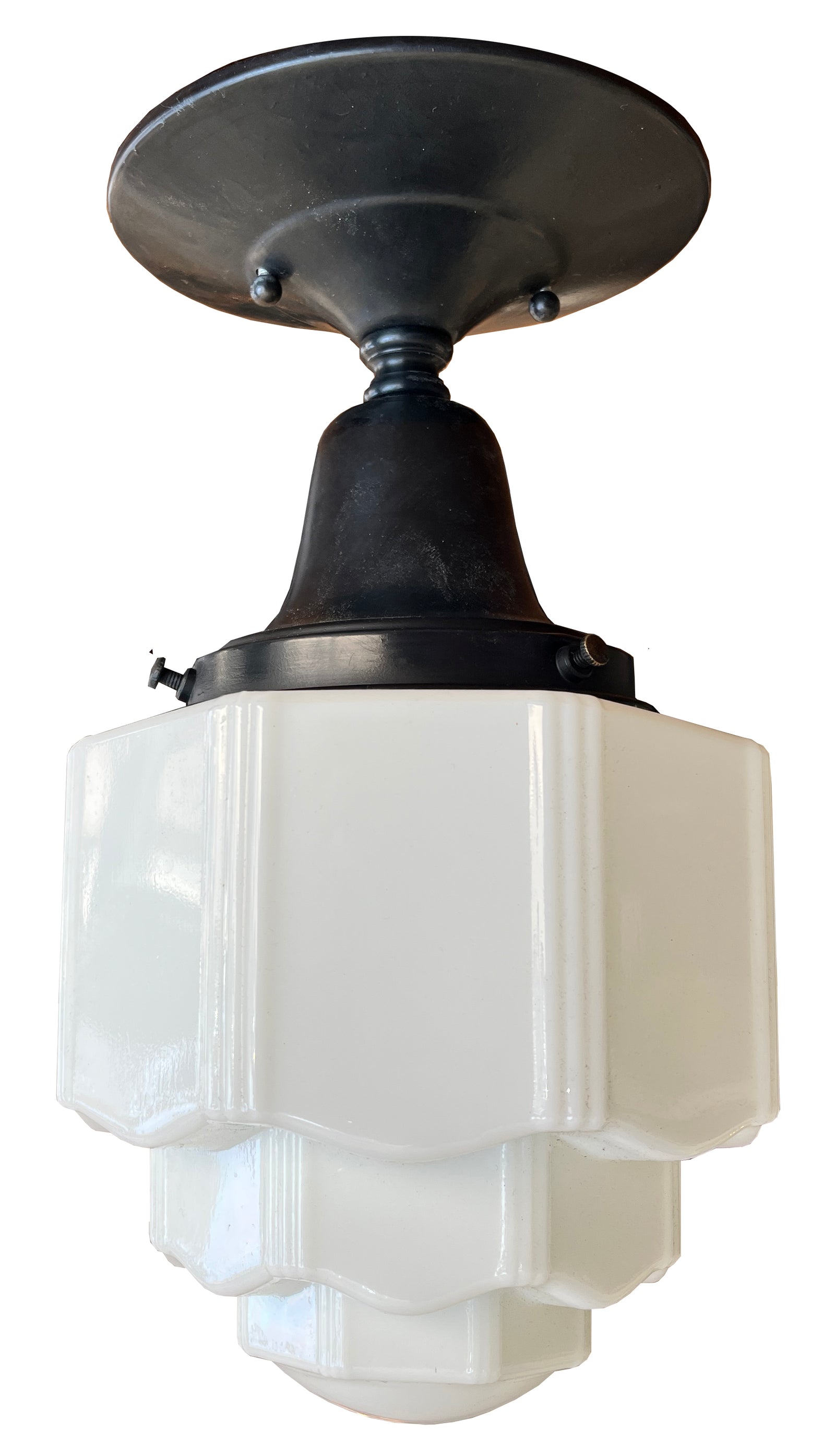 Circa 1930 Petite Art Deco Skyscraper Shade Flush Mount