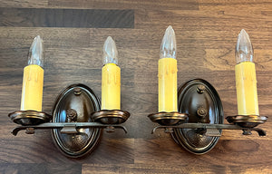 $550 PAIR - Circa 1920 Oval Back Double Light Wall Sconces