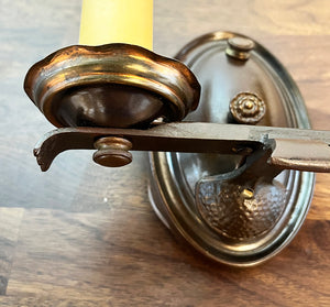 $550 PAIR - Circa 1920 Oval Back Double Light Wall Sconces