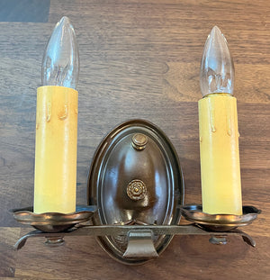 $550 PAIR - Circa 1920 Oval Back Double Light Wall Sconces