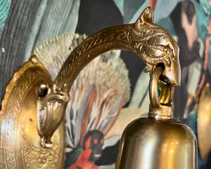 $650 PAIR - Antique Circa 1930 Art Deco Asian Dragon Head Sconces with Original Etched Shades