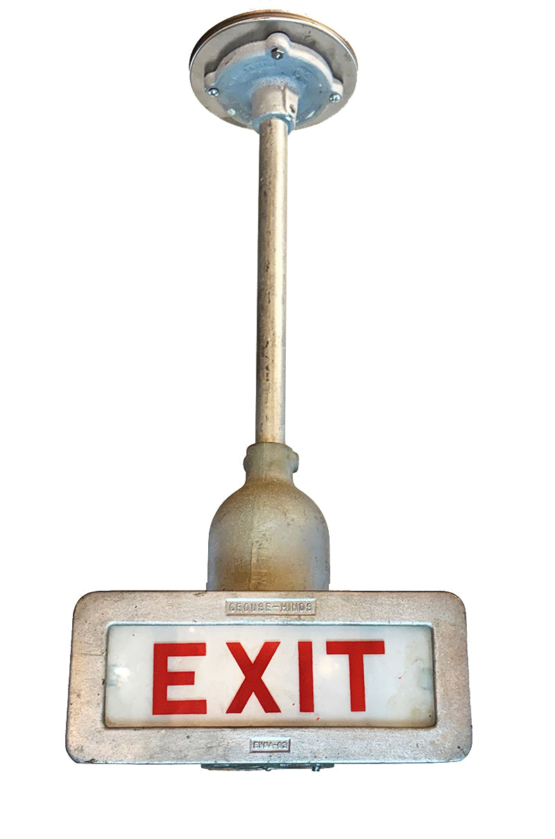 Rare Vintage 1940s-50s Crouse Hinds Industrial Exit Light Sign Pendant