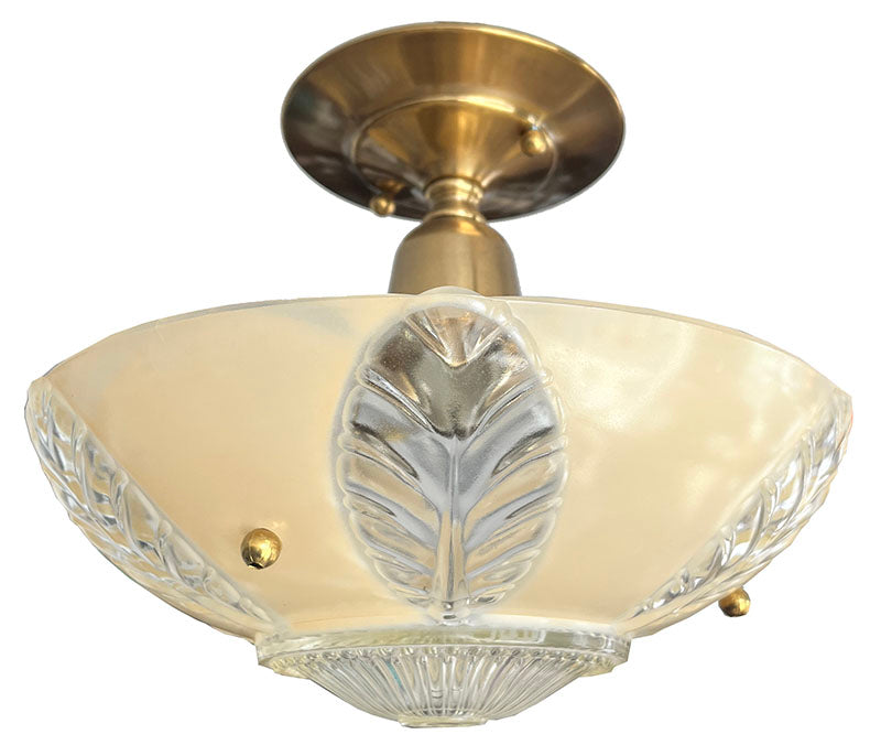 Antique Circa 1930 Petite Art Deco Leaf Pattern Flush Mount