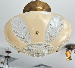 Antique Circa 1930 Petite Art Deco Leaf Pattern Flush Mount