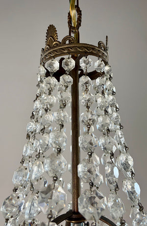 Antique Circa 1930a Petite Empire Wedding Cake Brass and Crystal Chandelier