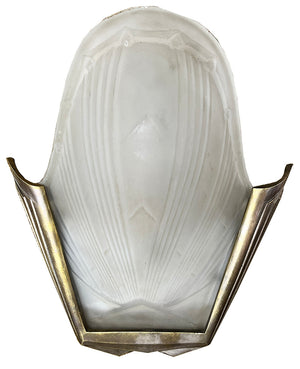$1200 PAIR - $2400 SET OF 4 - Antique Circa 1930 Large Bronze French Art Deco Slip Shade Wall Sconces
