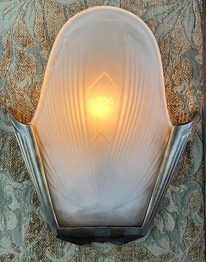 $1200 PAIR - $2400 SET OF 4 - Antique Circa 1930 Large Bronze French Art Deco Slip Shade Wall Sconces