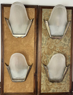 $1200 PAIR - $2400 SET OF 4 - Antique Circa 1930 Large Bronze French Art Deco Slip Shade Wall Sconces