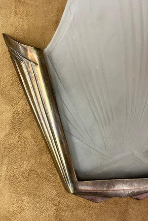 $1200 PAIR - $2400 SET OF 4 - Antique Circa 1930 Large Bronze French Art Deco Slip Shade Wall Sconces