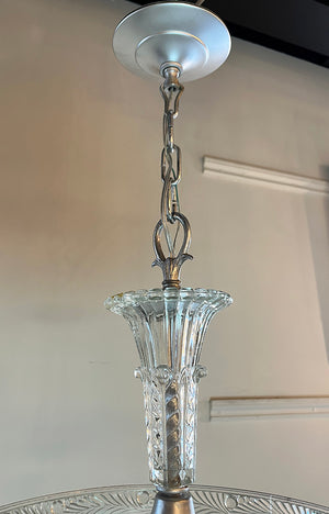 Antique Circa 1930 Art Deco Opal and Clear Pressed Glass Dome with Palm Leaf Border