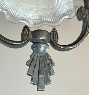 Antique Circa 1930 Art Deco Hoop Light With Antique Holophane Shade