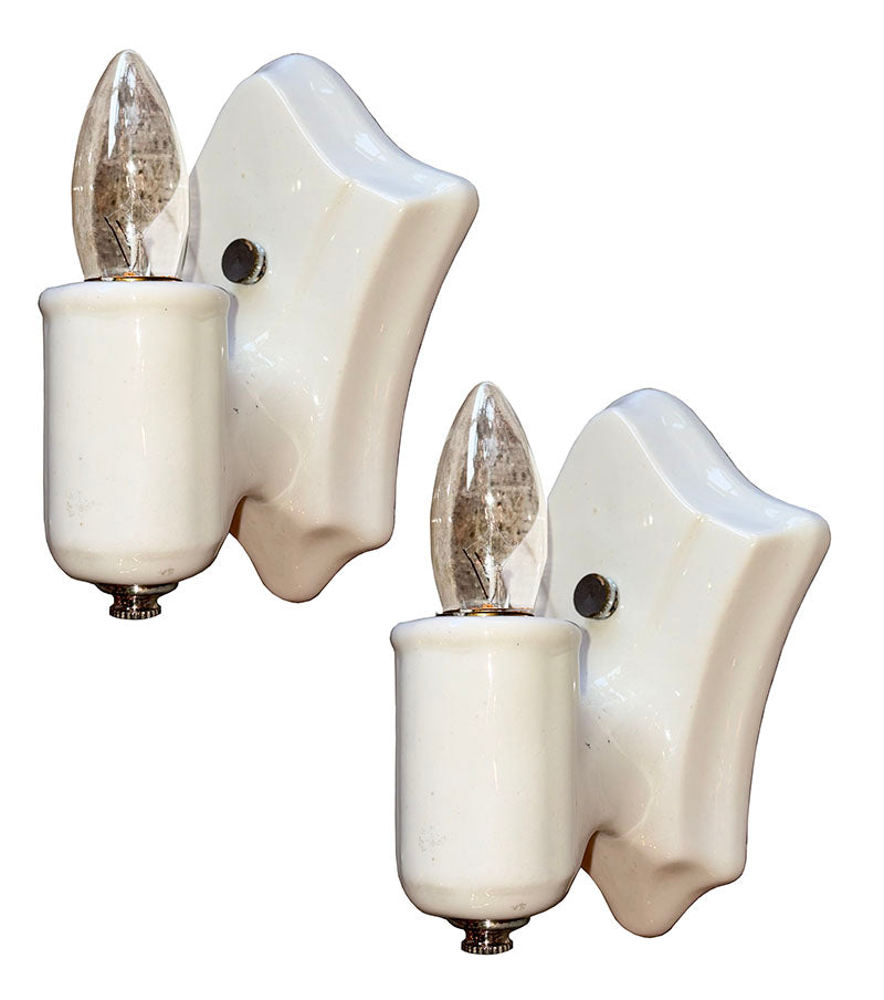 $500 PAIR - Antique Circa 1930 Art Deco Porcelain Sconces