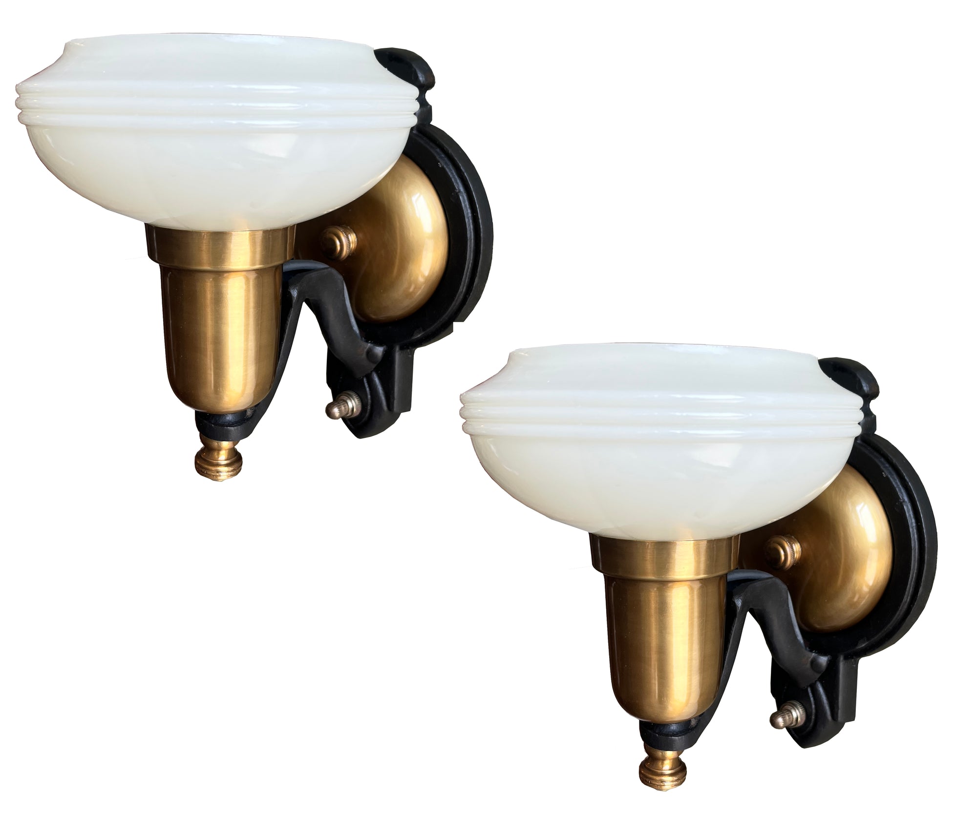 $800 PAIR - Antique Circa 1930 Art Deco Slip in Shade Pudding Cup Sconces