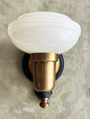 $800 PAIR - Antique Circa 1930 Art Deco Slip in Shade Pudding Cup Sconces