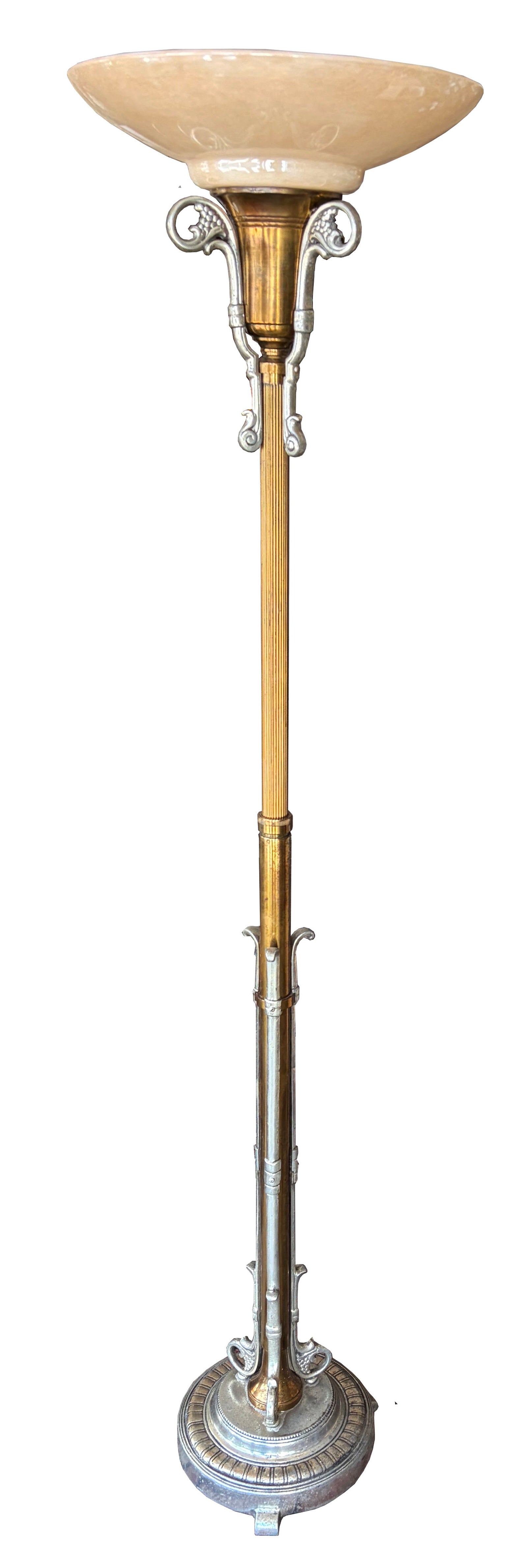 Antique Circa 1930 Art Deco Brass and Nickel Torcheire Lamp