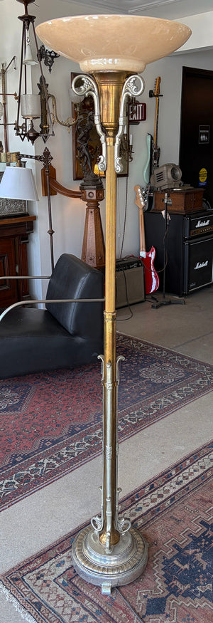 Antique Circa 1930 Art Deco Brass and Nickel Torcheire Lamp