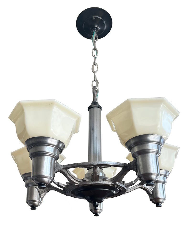 Antique Circa 1930 Machine Age Art Deco Five Light Pudding Bowl Fixture