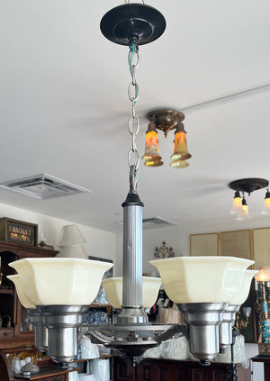 Antique Circa 1930 Machine Age Art Deco Five Light Pudding Bowl Fixture