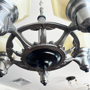 Antique Circa 1930 Machine Age Art Deco Five Light Pudding Bowl Fixture