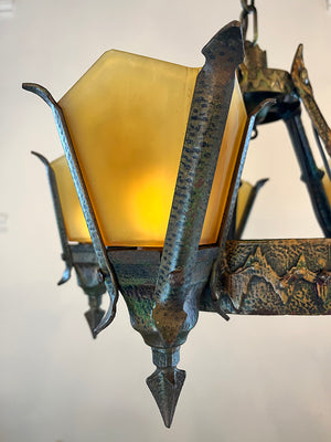 Antique Circa 1930 Arts and Crafts Art Deco Inspired Five Light Chandelier