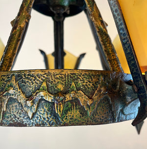 Antique Circa 1930 Arts and Crafts Art Deco Inspired Five Light Chandelier