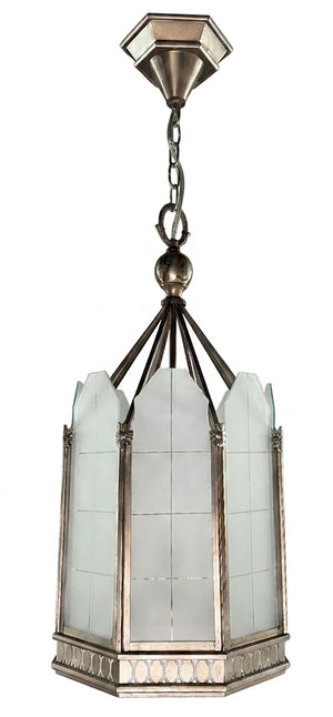 SET OF 4 AVAILABLE -$2000 PAIR -  Antique Circa 1930 Eight Sided Art Deco Lantern with Original Nickel Plate Finish and Opal Glass Panels