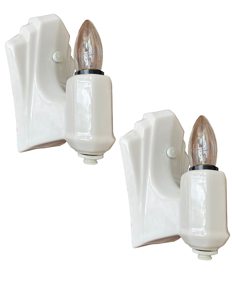 $500 PAIR - Antique Circa 1930 Art Deco Porcelain Sconces