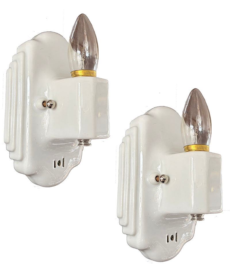 $500 PAIR - Antique Circa 1930 Art Deco Porcelain Sconces