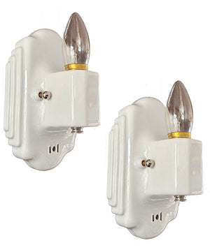 $500 PAIR - Antique Circa 1930 Art Deco Porcelain Sconces