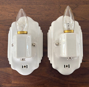 $500 PAIR - Antique Circa 1930 Art Deco Porcelain Sconces
