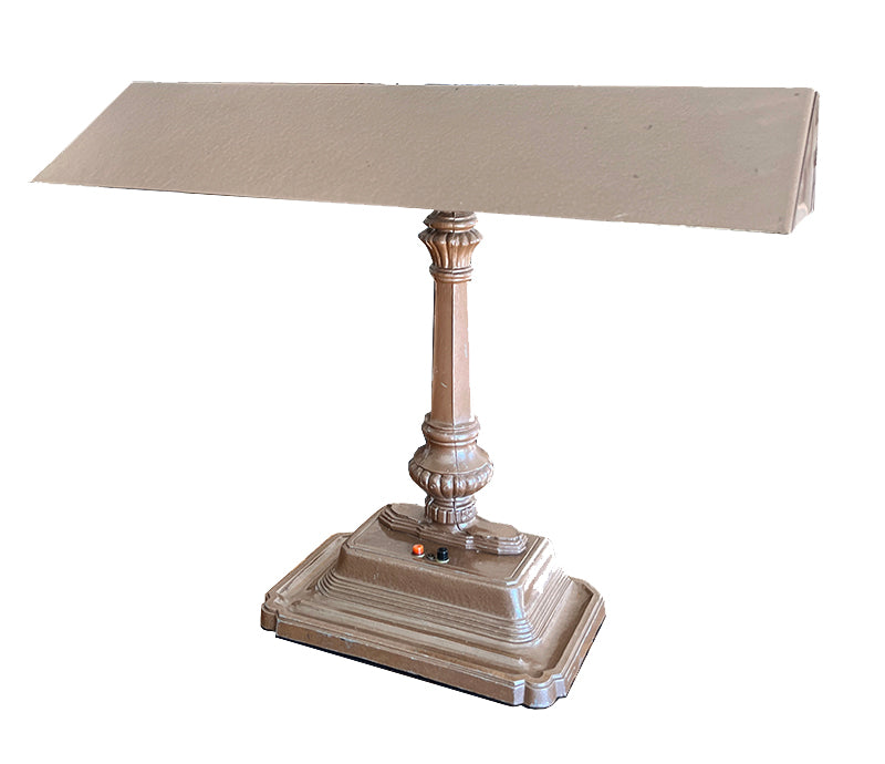 Antique Circa 1925-30 Bronzed Desk Lamp with Wide Reflector Shade