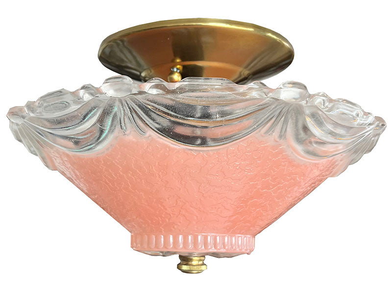 Antique Circa 1930 Petite Art Deco Pink Glass Flush Mount with Draped Border