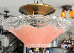 Antique Circa 1930 Petite Art Deco Pink Glass Flush Mount with Draped Border