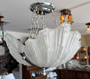 Antique Circa 1930 French Art Deco Chrome and Glass Slip Shade Flush Mount