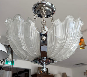Antique Circa 1930 French Art Deco Chrome and Glass Slip Shade Flush Mount