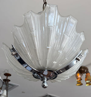 Antique Circa 1930 French Art Deco Chrome and Glass Slip Shade Flush Mount